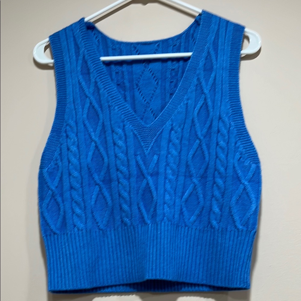 Blue Cable Knit Sleeveless Top